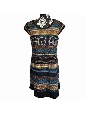 Chris McLaughlin Size 10 Dress Animal Print Striped Design Short Sleeve Sheath